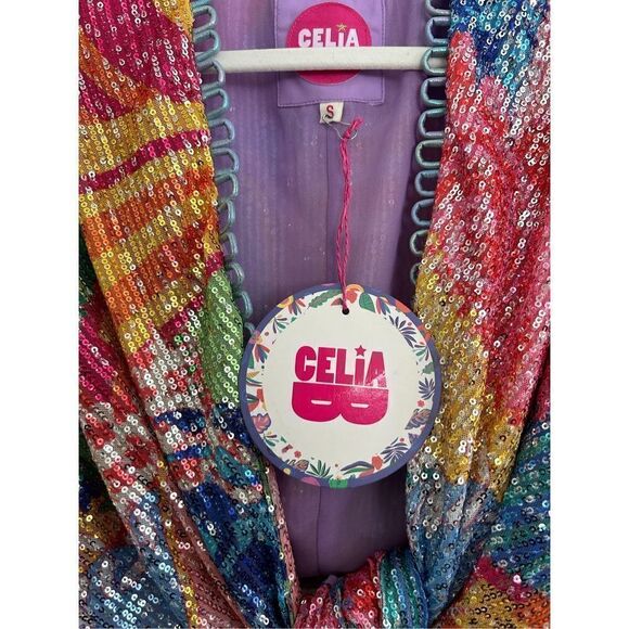 Celia B Fuji Tie Front Sequined Crop Top Multicolor Women’s Size Small - Picture 14 of 16